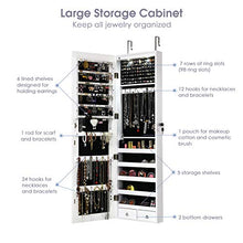 Load image into Gallery viewer, Giantex Wall Door Jewelry Armoire Cabinet with Full-Length Mirror, 2 LEDs Lockable Large Storage Jewelry Organizer with Wide Mirror, Makeup Pouch, Bracelet Rod, Jewelry Amoires w/ 2 Drawers (White)
