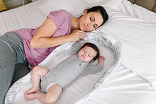 Load image into Gallery viewer, Baby Delight Snuggle Nest Harmony Infant Sleeper | Silver Clouds Fabric Pattern | Portable Sleeper with Sound &amp; Light Unit | Waterproof Foam Mattress w/ Sheet
