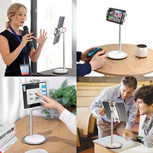 Load image into Gallery viewer, SAIJI Tablet Stand Holder, Height Adjustable, 360 Degree Rotating, Aluminum Alloy Cradle Mount Dock for 4.7"-12.9" Screen iPhone Samsung, iPad, Nintendo Switch, Kindle, eBook Reader (Silver)
