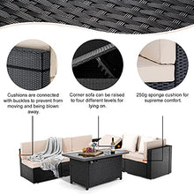 Load image into Gallery viewer, Pamapic 7 Pieces Patio Conversation Sets with fire Pit, Patio Furniture Sectional Sofa with Gas Fire Pit Table(Black Wicker,Beige Cushions)
