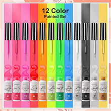 Load image into Gallery viewer, Morovan Gel Liner Painted Gel Nail Polish Kit - 12 Colors Gel Painting Polish Kit Nail Art UV LED Gel Platinum Liner Gel Champagne Glitter Silver Rosa Gold Green Gel Paint Nail Art Design
