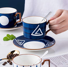 Load image into Gallery viewer, Jusalpha Japanese style hand printed- 7oz Fine China Tea Cup/Coffee Cup With Spoon and Tray/Saucer Set, Tableware, Serve of 4, TCS25
