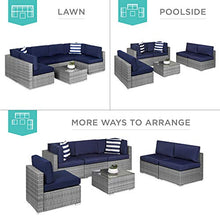 Load image into Gallery viewer, Best Choice Products 7-Piece Modular Outdoor Conversational Furniture Set, Wicker Sectional Sofas w/Cover - Gray/Navy
