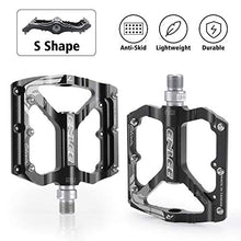 Load image into Gallery viewer, MatyKit S Shape Mountain Bike Pedals of Lightweight, Specialized 9/16" UD Bearings Ultra Strong Colorful CNC Machined Alloy Bicycle Non-Slip Pedal, Anodizing Sealed 3 Bearing Cycling Pedals (Black)
