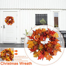 Load image into Gallery viewer, SHANSHAN Fall Wreath 17inch Thanksgiving Day tmas Decor Ornament Wall Hanging Garlands Harvest Gift for Front Door Rattan Base Handcrafted Holiday Artificial Maple Leaves
