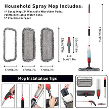 Load image into Gallery viewer, Spray Mop 120CM, Floor Mops for Floor Cleaning 450ML Spray Bottle, Microfiber Hardwood Floor Mop for Laminate Tile Ceramic Wood Floor Cleaning, Dry Wet Mop with 3 Reusable Pads 1 Scraper
