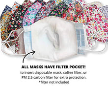 Load image into Gallery viewer, Stylish Cotton Face Mask with Filter Pocket, Handmade Floral Plaid design facemasks for women, washable reusable 3 layers, Ready to SHIP, Pack of 5
