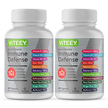 Load image into Gallery viewer, 11 in 1 Immune Defense Support Supplement Booster with Vitamin C, Vitamin D3, Vitamin B6, Zinc, Elderberry, Echinacea, Turmeric, Rose-Hips, Selenium, BioPerine, Ginger, For Adults [60 Capsules-2 Pack]
