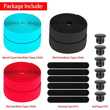 Load image into Gallery viewer, Awpeye 3 Pairs Bicycle Handlebar Tape EVA Road Bike Bar Tape with End Plugs Cycling Handle Wraps 6 Rolls (Black, Red, Bianchi Green)
