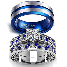 Load image into Gallery viewer, loversring Couple Ring Bridal Sets His Hers Women 10k White Gold Filled Men Tungsten Carbide Wedding Engagement Ring Band

