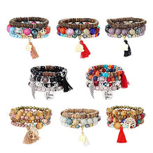 Load image into Gallery viewer, YADOCA 8 Pcs Bohemian Wood Beaded Bracelets Set for Women Boho Multilayer Tassel Strand Elephant Charm Bracelets Stretch
