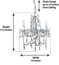 Load image into Gallery viewer, The Original Gypsy Color 4 Light Crystal White Hardwire Flush Mount Chandelier H17.5”xW15”, White Metal Frame with Clear Glass Stem and Clear Acrylic Crystals &amp; Beads That Sparkle Just Like Glass
