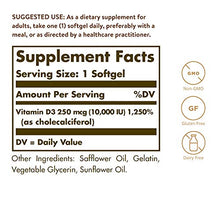 Load image into Gallery viewer, Solgar Vitamin D3 (Cholecalciferol) 250 MCG (10,000 IU), 120 Softgels - Helps Maintain Healthy Bones &amp; Teeth - Immune System Support - Non GMO, Gluten Free, Dairy Free - 120 Servings
