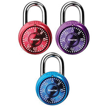 Load image into Gallery viewer, Master Lock 1533TRI Locker Lock Mini Combination Padlock, 3 Pack, Colors May Vary
