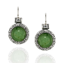 Load image into Gallery viewer, Stera Jewelry Antique Style Round Green Aventurine Earrings with Ornate Floral Design &amp; Secure Backs
