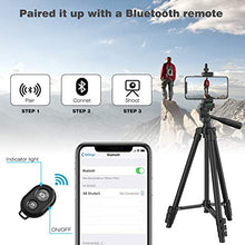 Load image into Gallery viewer, Phone Tripod, 51" Extendable Travel Lightweight Tripod Stand with Carrying Bag, Universal Tripod with Bluetooth Remote, Cell Phone Mount for iPhone Xs/Xs Max/Xr/X/8/8 Plus/Samsung/Android Phone,Camera
