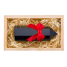 Load image into Gallery viewer, Crystalya Premium Quality 4" Extra Large Healing Crystal Wand, Black Obsidian Crystal, Merkaba Symbol Engraving, Crystals and Healing Stones, Home Decor, Reiki, Chakra, Meditation - Wooden Gift Box
