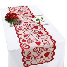 Load image into Gallery viewer, Valentines Table Runner Red Heart Print Valentines Day Decorations 13x72 inches Lace Love Table Runner for Home Wedding Party Valentines Day Table Decorations Long Line for Dinner(Random style)
