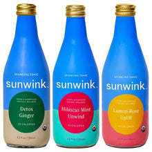 Load image into Gallery viewer, Sunwink Mocktail Tonic 12 Pack | Organic, Non-Alcoholic Sparkling Drink with Plant-Based Ingredients for Relaxation and Digestion support (12 fl oz per Bottle)

