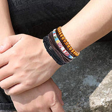 Load image into Gallery viewer, Finrezio 24 Pcs Braided Leather Bracelet Set for Women Men Wristbands Boho Ethnic Tribal Linen Hemp Cords Beads Wrap Bracelets String Handmade Jewelry
