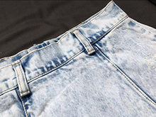 Load image into Gallery viewer, chouyatou Women's Retro High-Waist Boyfriend Ripped Holes Denim Skirt (Large, Light Blue)
