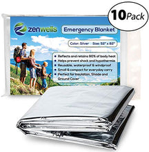 Load image into Gallery viewer, Zenwells Emergency Blankets Pack of 10 - Mylar Thermal Solar Blankets for Maximum Protection - Keep Heat Out - Best for Your Survival Kit, Car Kits, Outdoors or First Aid

