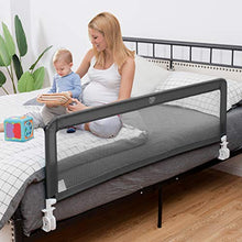Load image into Gallery viewer, Costzon Double Sided Bed Rail Guard, 2 Pack, Extra Long Swing Down Safety Guard w/Straps for Toddler Convertible Crib, Folding Baby Bedrail for Kids Twin Double Full Queen King Mattress, Gray, 59 Inch
