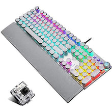 Load image into Gallery viewer, Retro Steampunk Gaming Mechanical Keyboard, Metal Panel, Black Switches, LED Backlit,USB Wired,Hand Rest,Typewriter-Style Round Keycaps,for Game and Office,for Computer Laptop Desktop PC(2088-White)
