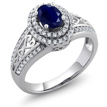Load image into Gallery viewer, Gem Stone King Blue Sapphire 925 Sterling Silver Gemstone Birthstone Women's Ring 1.41 cttw, Center Stone: 6x4mm (Size 7)
