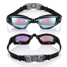 Load image into Gallery viewer, aegend No Leaking Swim Goggles, with 2 Pack Long Hair Swim Caps (Black + Blue)
