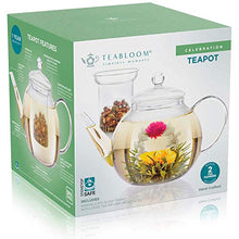Load image into Gallery viewer, Teabloom Stovetop &amp; Microwave Safe Glass Teapot (40 OZ / 1.2 L) with Removable Loose Tea Glass Infuser – Includes 2 Blooming Teas – 2-in-1 Tea Kettle and Tea Maker (Holds 4-5 Cups)
