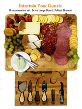Load image into Gallery viewer, Unique Housewarming Gifts, Men, Women Birthday, Thanksgiving Gift | Extra Large Cheese Plate Board with Hidden Magnetic Drawer holding Cheese Knives, Serving Forks, Markers and Wine Accessories
