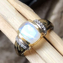 Load image into Gallery viewer, Natural Rainbow Moonstone, White Topaz 14k Gold Over 925 Solid Sterling Silver Engagement Ring Size 6, 7, 8, 10
