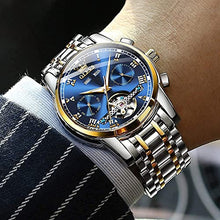 Load image into Gallery viewer, OLEVS Automatic Watch for Men Self Winding Mechanical Waterproof Stainless Steel Strap Blue Face Classic Tourbillon Wrist Watches-1
