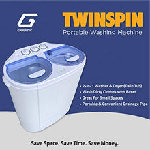 Load image into Gallery viewer, Garatic Portable Compact Mini Twin Tub Washing Machine w/Wash and Spin Cycle, Built-in Gravity Drain, 13lbs Capacity For Camping, Apartments, Dorms, College Rooms, RV’s, Delicates and more
