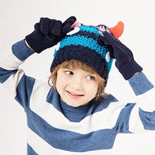 Load image into Gallery viewer, accsa Toddler Kids Boy Knit Winter Beanie Hat &amp; Glove Set Dino Monster Crocodile (Navy, 6-9 Years)
