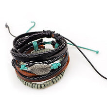 Load image into Gallery viewer, Diamondo Woven Leather Bracelet Unisex Leaf Charm Multi Layers Beads Adjustable Wristband
