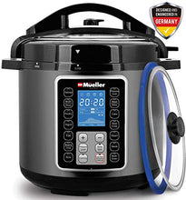 Load image into Gallery viewer, Mueller UltraPot 6Q Pressure Cooker Instant Crock 10 in 1 Pot with German ThermaV Tech, Cook 2 Dishes at Once, BONUS Tempered Glass Lid incl, Saute, Steamer, Slow, Rice, Yogurt, Maker, Sterilizer
