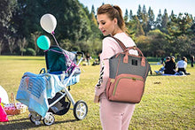 Load image into Gallery viewer, Qimiaobaby Diaper Bag Backpack, Baby Nappy Storage Travel Bag，With Bottle Bag,Stroller Belt And Diaper Changing Pad (Pink Gray)
