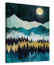 Load image into Gallery viewer, Mountain Forest Wall Art Moon Night Nature Canvas Artwork Modern Nordic Landscape Canvas Pictures for Bathroom Bedroom Living Room Kitchen Office Home Decoration Framed Ready to Hang 12" x 16"
