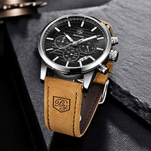 Load image into Gallery viewer, BENYAR Chronograph Waterproof Watches Business and Sport Design Black Leather Band Strap Wrist Watch for Men (Brown Silver Black B)
