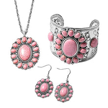Load image into Gallery viewer, Shop LC Jewelry Set Pink Howlite Flower Earrings Bracelet Pendant Necklace for Women Stainless Steel Size 26"
