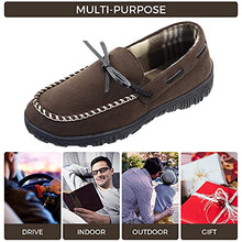 Load image into Gallery viewer, LseLom Mens Moccasin Slippers Indoor Outdoor Memory Foam Arch Support Slippers for Men Cozy House Shoes with Rubber Soles Brown Size 8
