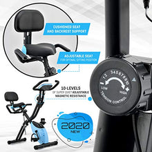 Load image into Gallery viewer, Folding Exercise Bike with 10-Level Adjustable Magnetic Resistance | Upright and Recumbent Foldable Stationary Bike is the Perfect Workout Bike for Home Use for Men, Women, and Seniors (Black/Blue)
