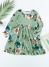 Load image into Gallery viewer, Blibea Girls Floral Dress Long Sleeve Casual Boho Ruffled Empire Waist Midi Dress with Pockets Size 8 9 Green

