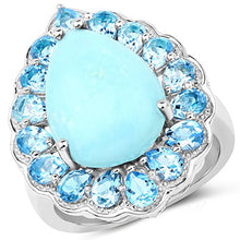 Load image into Gallery viewer, Bonyak Jewelry Genuine Pears Turquoise and Swiss Blue Topaz Ring in Sterling Silver - Size 8.00
