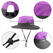 Load image into Gallery viewer, Kids UV Sun Hat with Ponytail Hole UPF 50 Bucket Cap for Girls Summer Beach ＆ Fishing (S:2-5T(Head circumferences 19"-20.6"), Purple)
