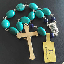 Load image into Gallery viewer, Travel Rosary Cross Turquoise Lapis Lazuli Beads Beads Catholic Necklace
