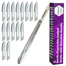 Load image into Gallery viewer, Pack of 15 Surgical Blades 10 and Stainless Steel Scalpel Handle, Size 10 Scalpel Blades with Handle, High Carbon Steel Dermablade Surgical 10 Blades with Stainless Steel Handle
