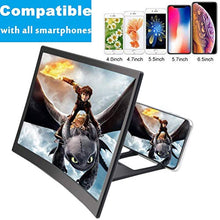 Load image into Gallery viewer, Cinyiuze 12'' 3D Curved Screen Magnifier for Mobile Phone, HD Magnifier Projector Screen Enlarger for Videos, Movies, Games, Foldable Phone Stand with Screen Amplifier, Compatible with All Smartphones
